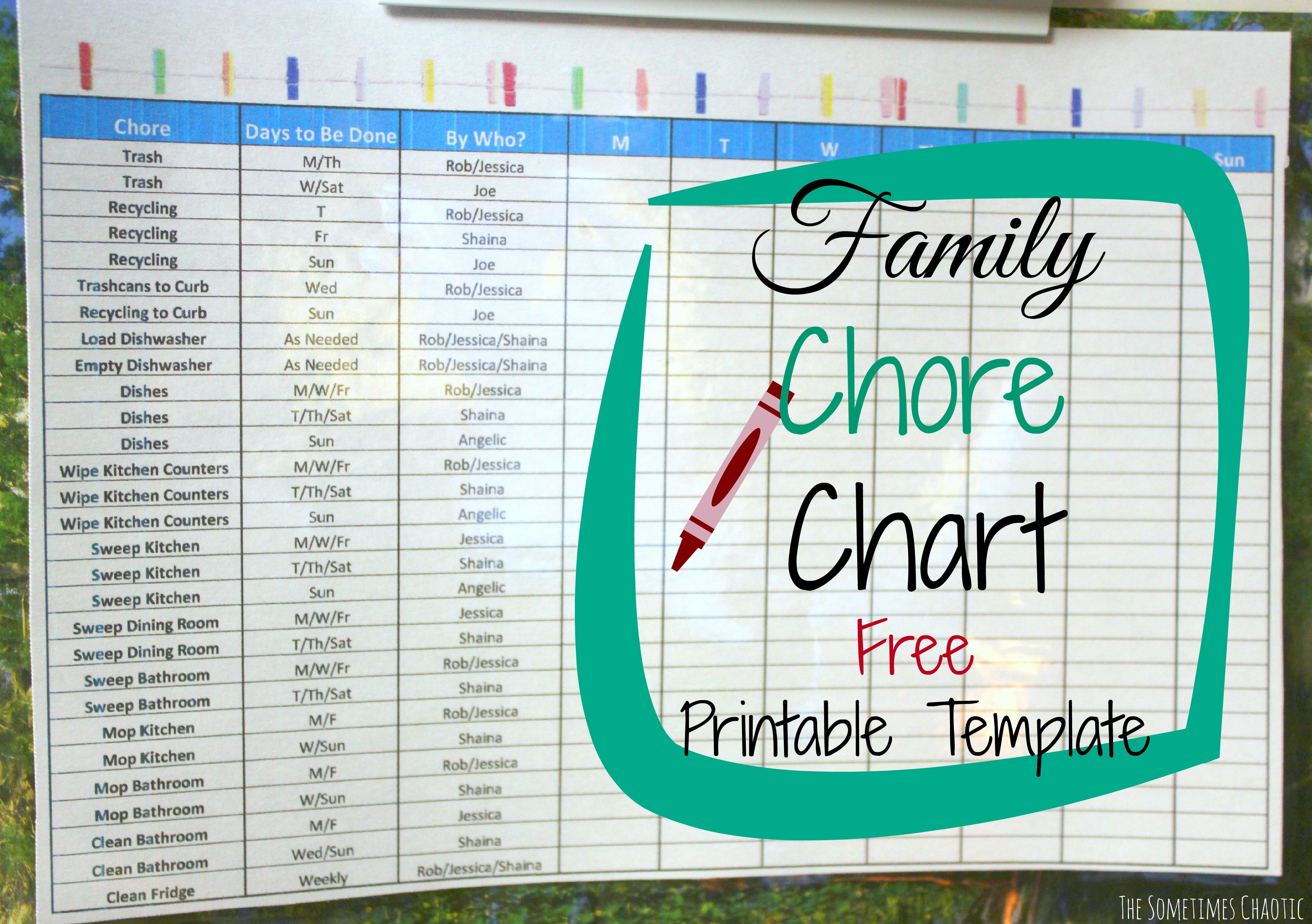 Family Chore Chart Printable