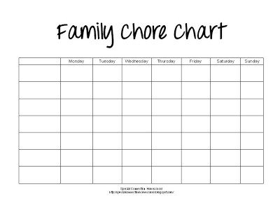 Special Connection Homeschool Printable Family Chore Chart