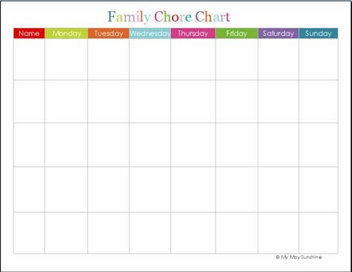 Family Chore Chart printable