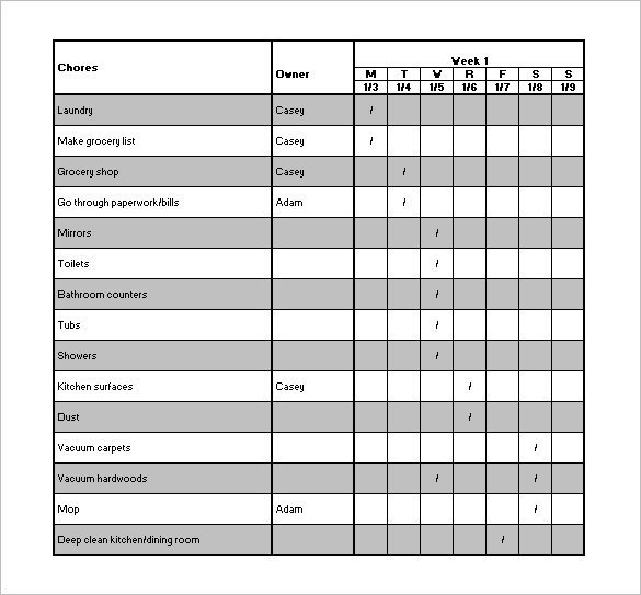 Sample Chore Charts For Families
