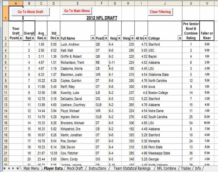 Excel Spreadsheets Help Downloadable 2012 NFL Mock Draft