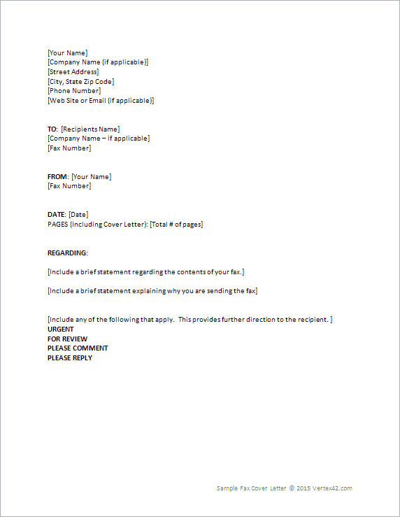 Fax Cover Letter Template for Word