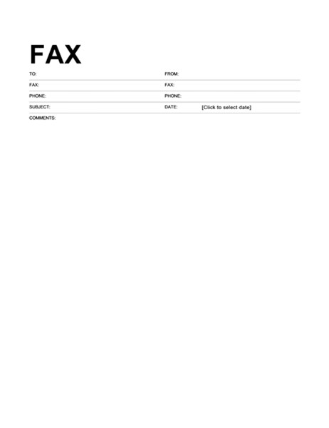 Fax cover sheet standard format