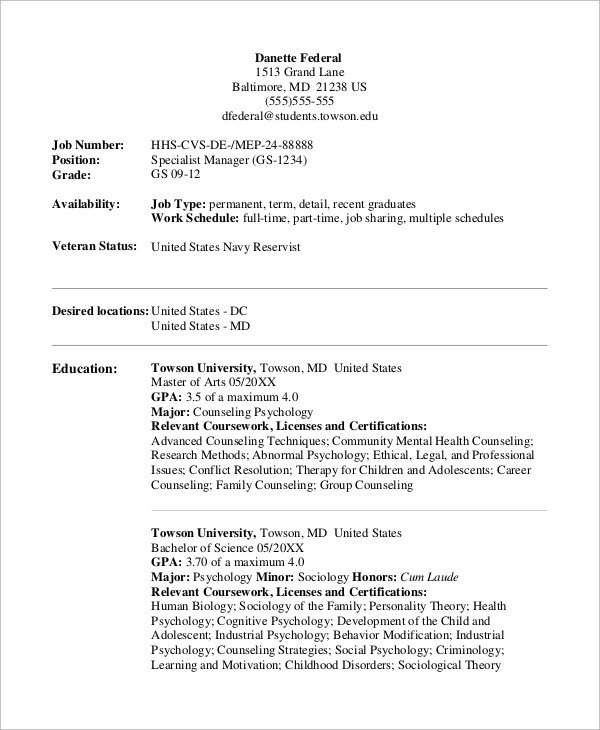 Sample Federal Resume 8 Examples in Word PDF