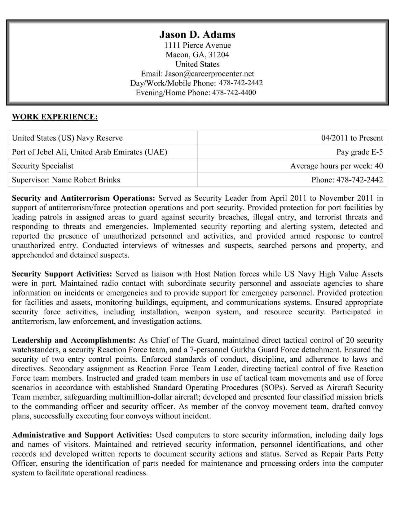 Sample Federal Resume Examples & Templates