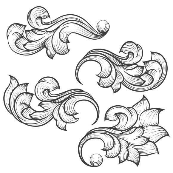 Baroque engraving leaf scroll on creativework247