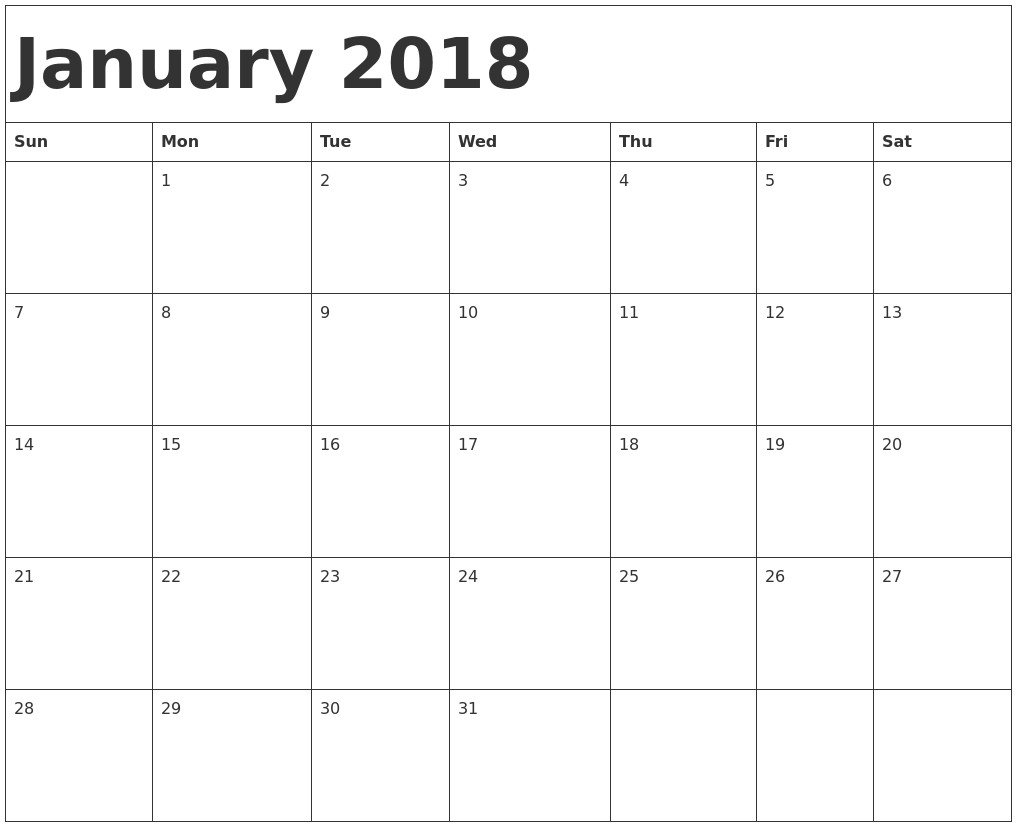 Blank Fill In Calendar 2018
