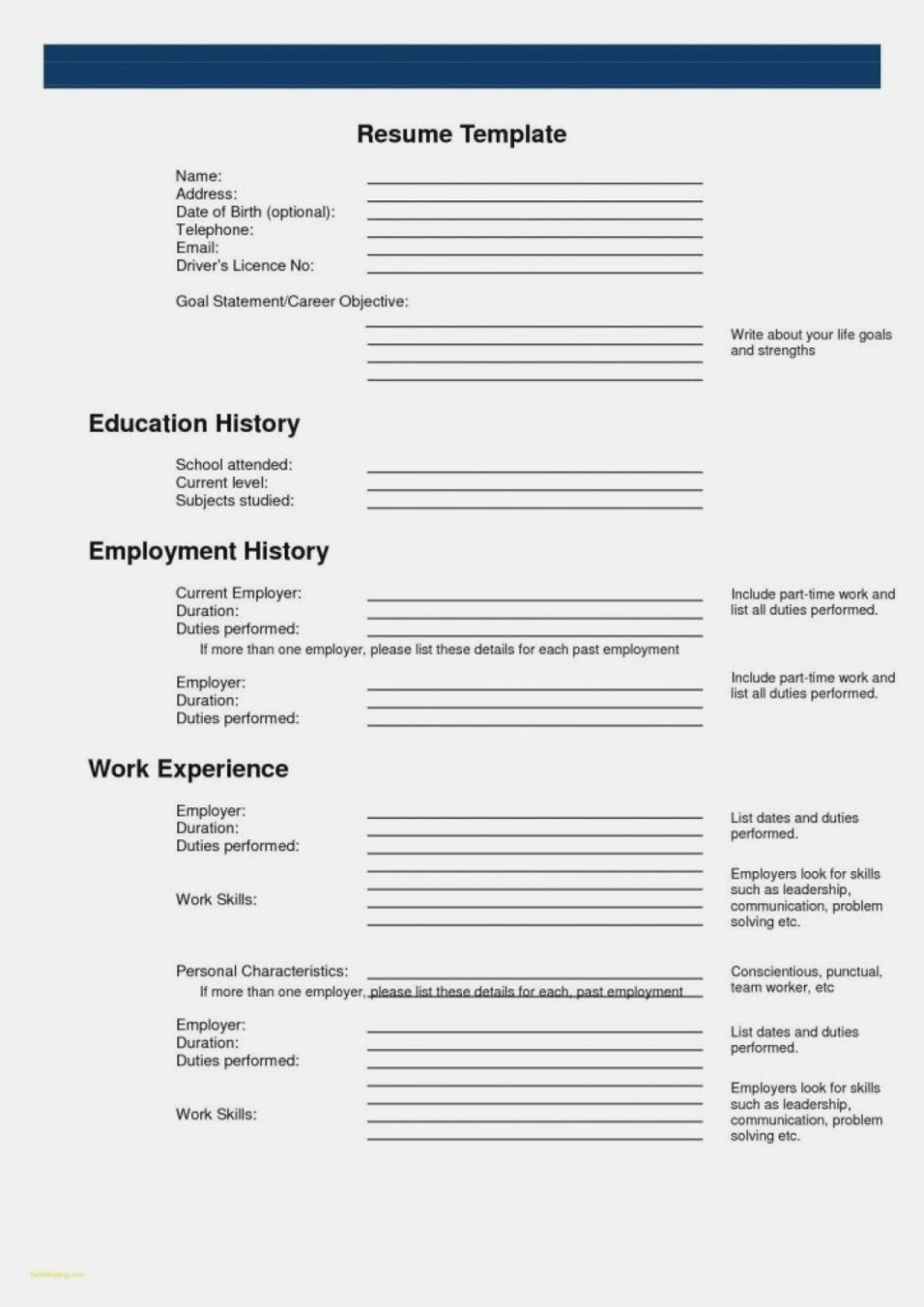 15 Printable Resumes To Fill Out Rituals