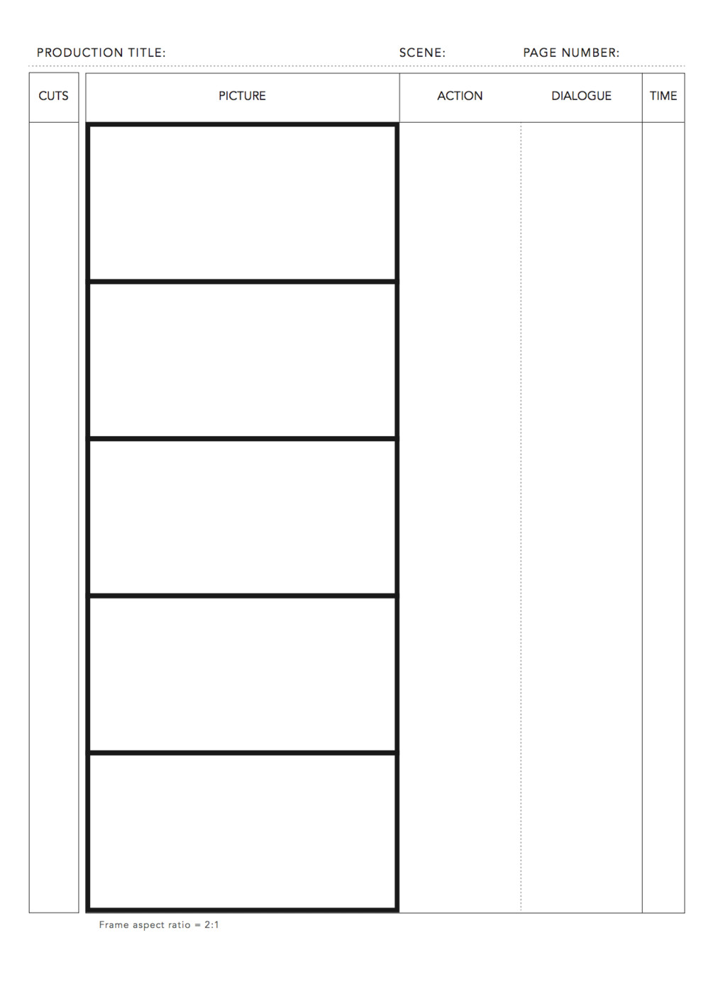 Free PDF Storyboard Template for 2 1 aspect ratio on DIN