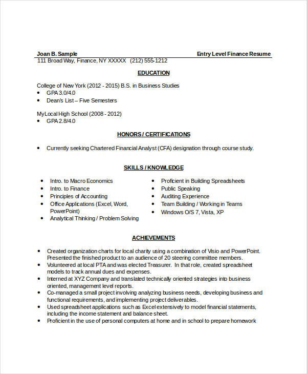 10 Finance Resume Templates PDF DOC