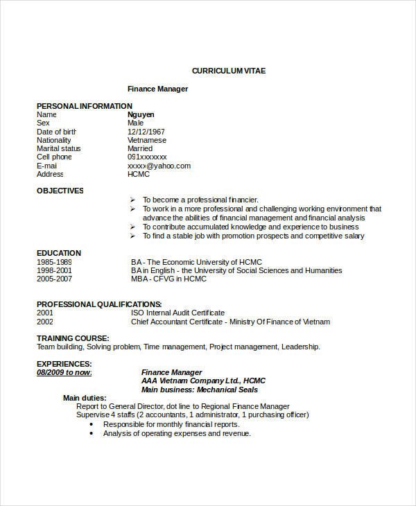 15 Finance Resume Templates PDF DOC