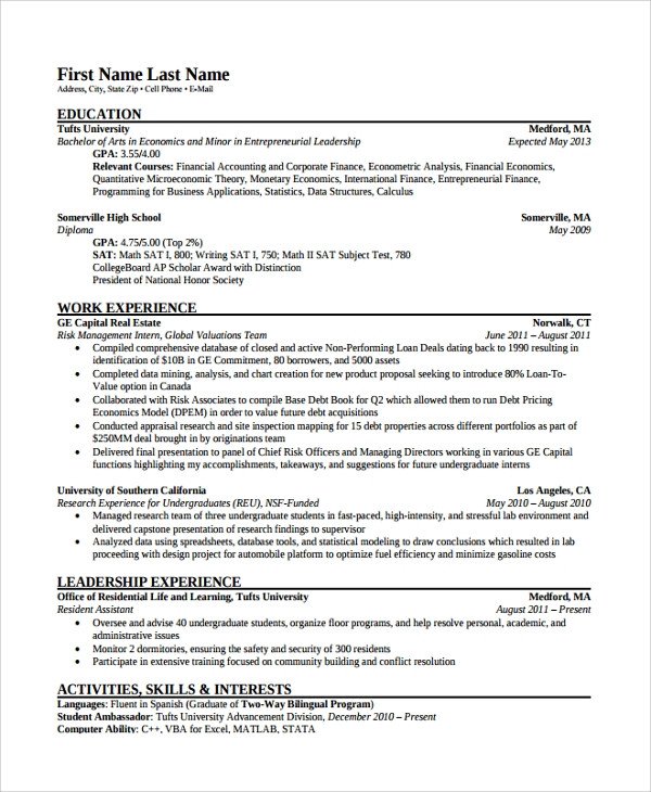 Sample Finance Resume Template 7 Free Documents