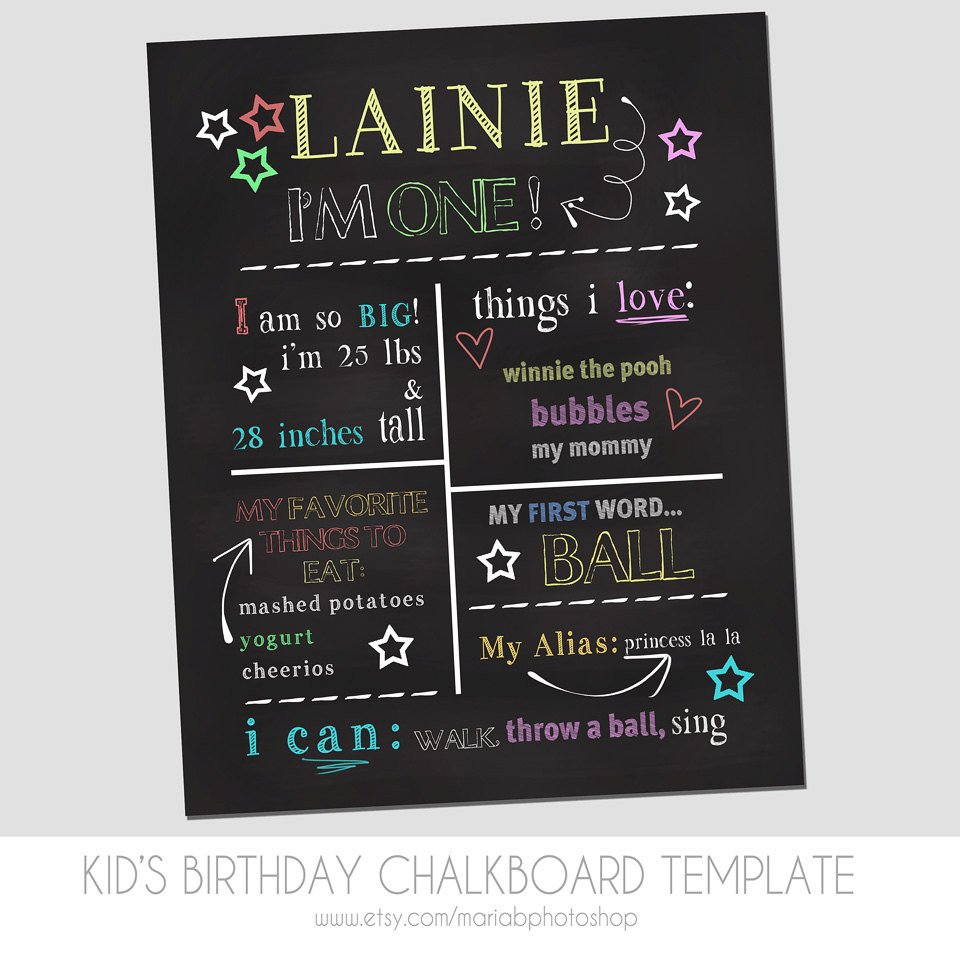 Child s First Birthday Chalkboard Template Marketing