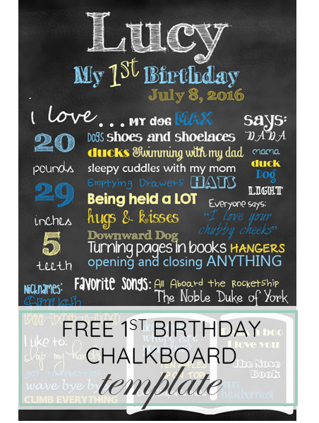 First Birthday Chalkboard Template Free Download for Baby