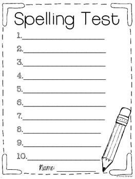 FREE Spelling Test Templates