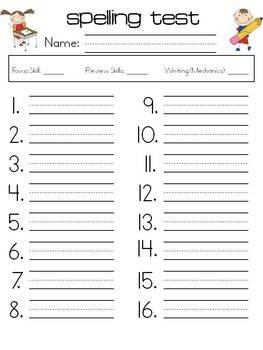 Primary Spelling Test Template by Amy Journell Johnston