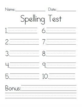 Spelling Test Template by Kristen Sullins