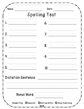 Spelling Test Template by Life in First Grade