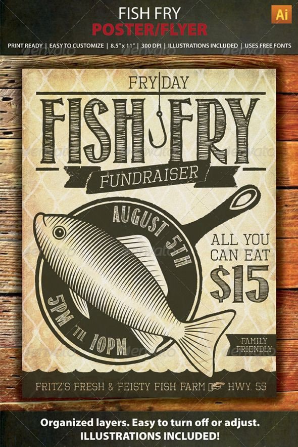 Fish Fry Event Fundraiser Poster Flyer or Ad