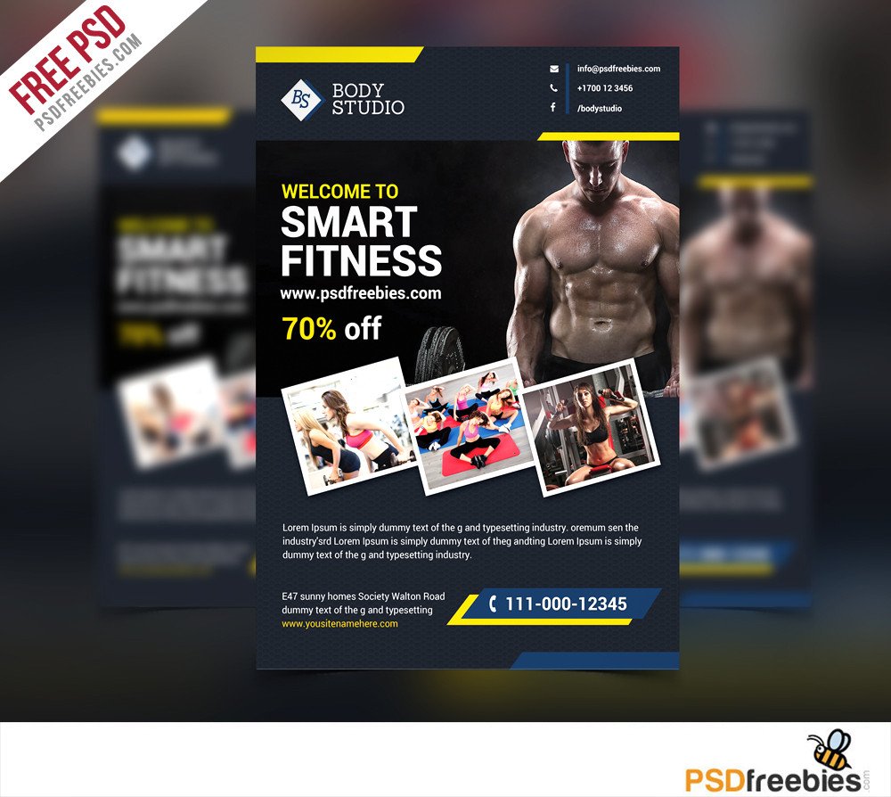 Download Free Fitness or Gym Flyer template Free PSD at