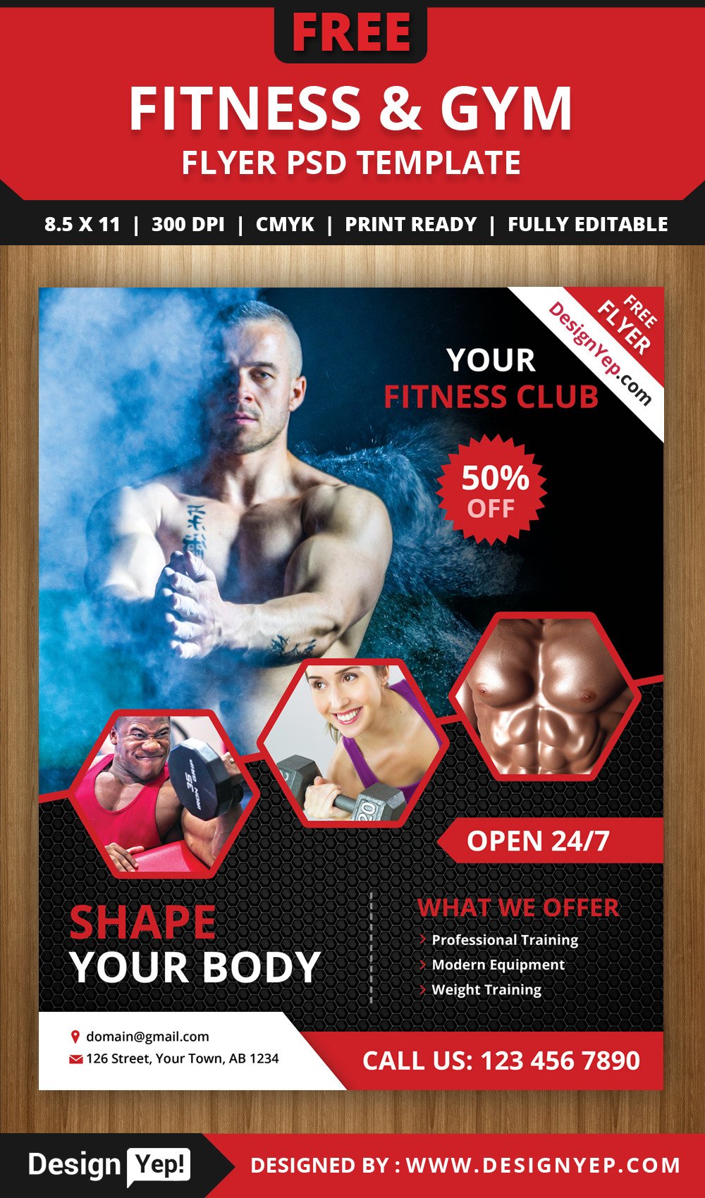 Free Fitness and Gym Flyer PSD Template DesignYep
