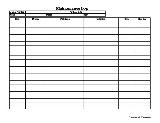 Image result for fleet vehicle maintenance log template