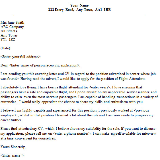 Flight Attendant Cover Letter Sample lettercv