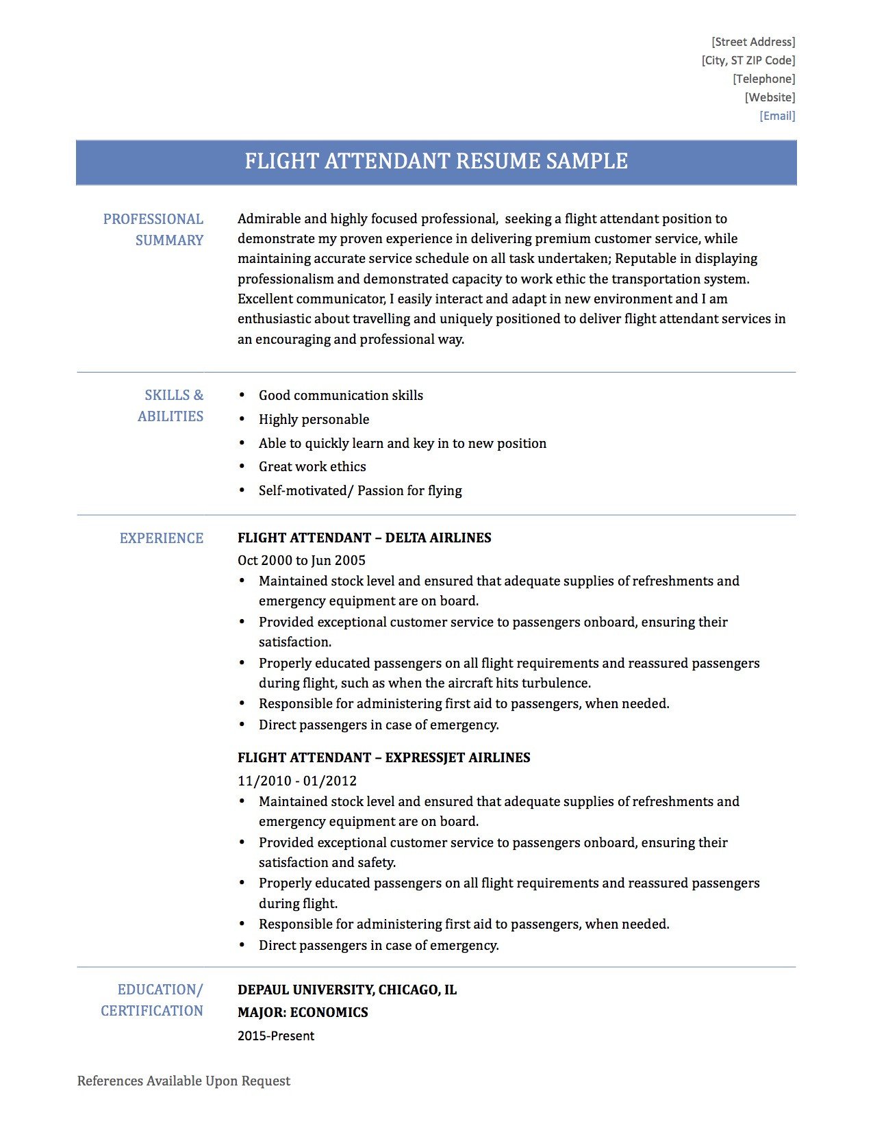 Sample Resume For Flight Attendant Position Resume Ideas