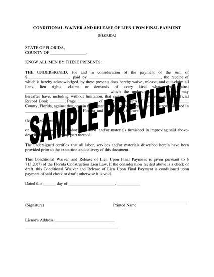 Florida Lien Waiver and Release Forms