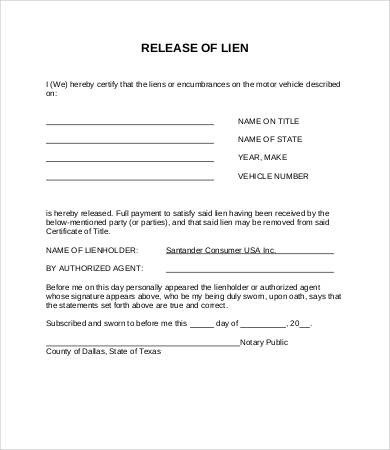 Lien Release Form 8 Free Word PDF Documents Download