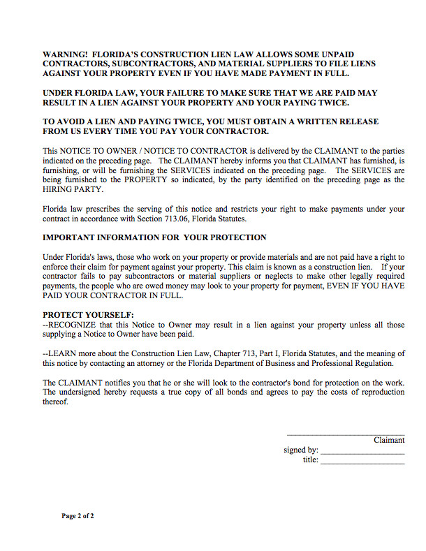 Notice to Owner Free Forms and FAQs