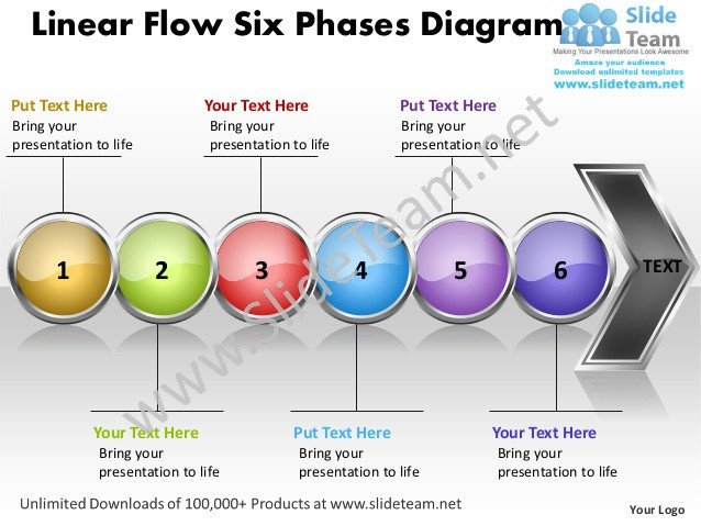 Business power point templates linear flow six phases