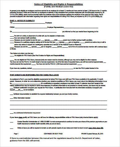 Sample Family Medical Leave Act Form 8 Examples in Word