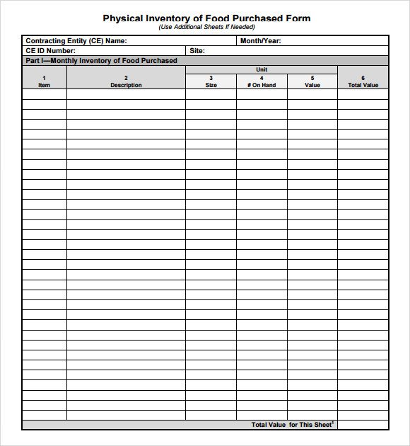 Sample Food Inventory 10 Document in PDF Excel