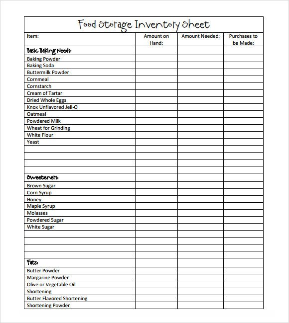 Sample Food Inventory 10 Document in PDF Excel