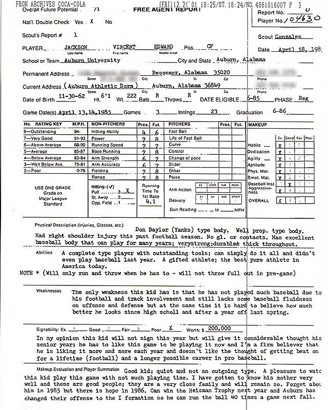 Bo Jackson s 1985 scouting report Hint He was good at