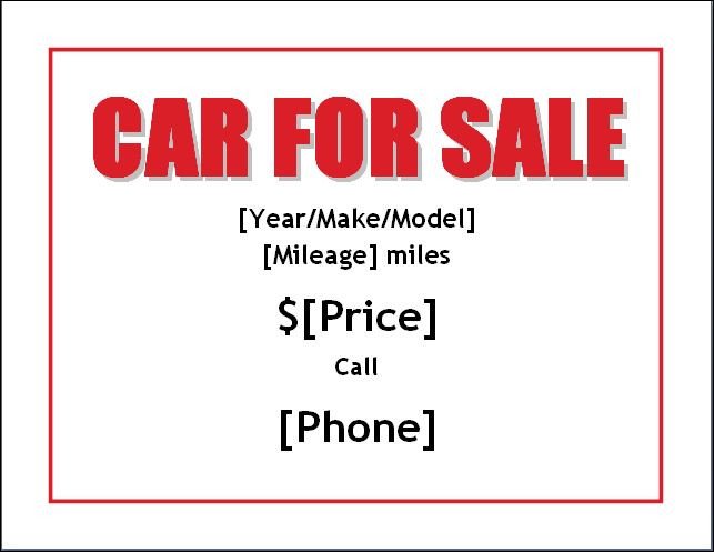 Sample Car for Sale Poster Flyer Template
