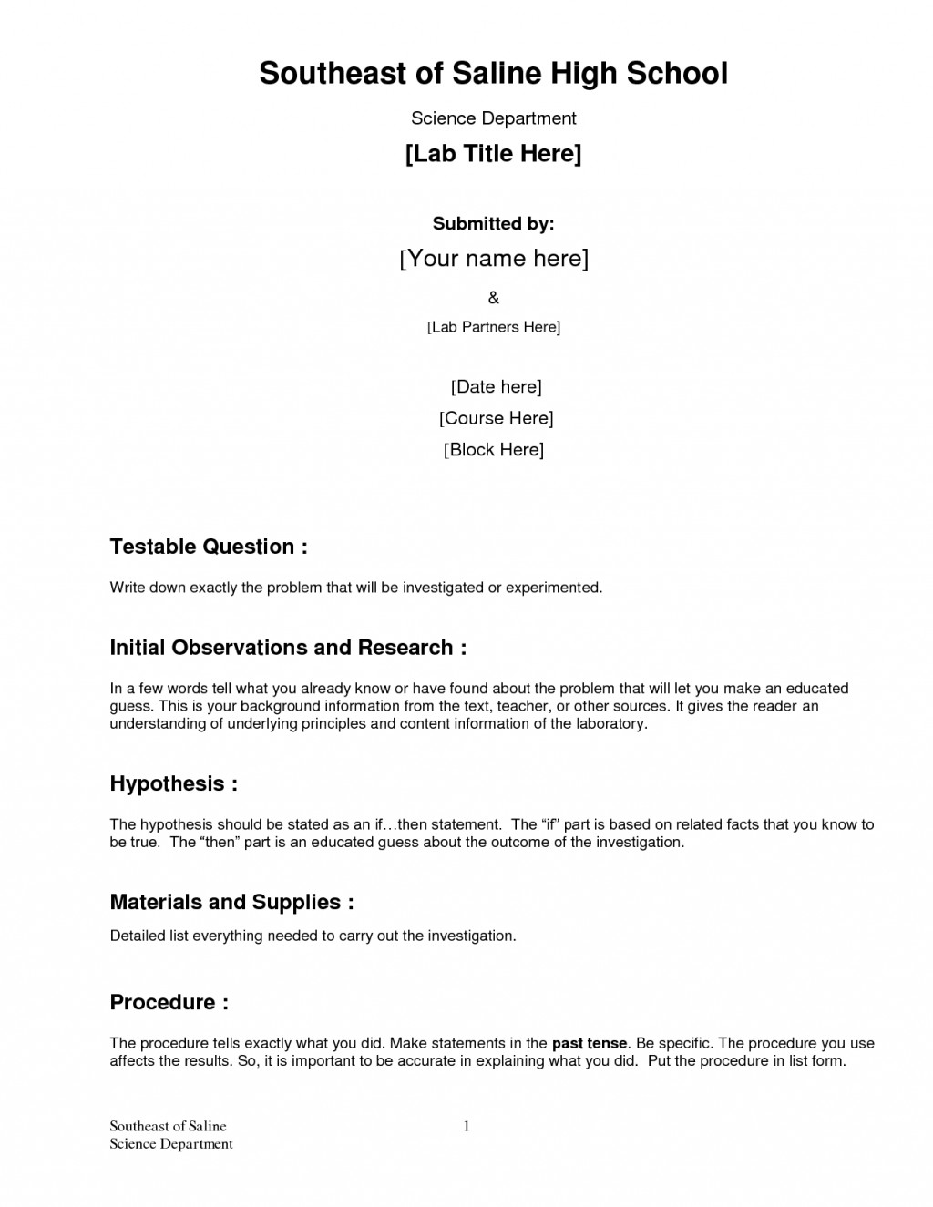 Formal Lab Report Template Biological Science Picture