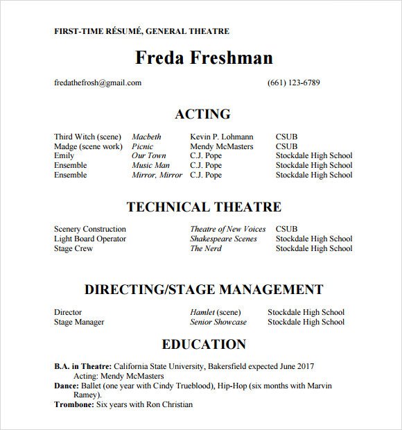 Acting Resume Template 19 Download in PDF Word PSD
