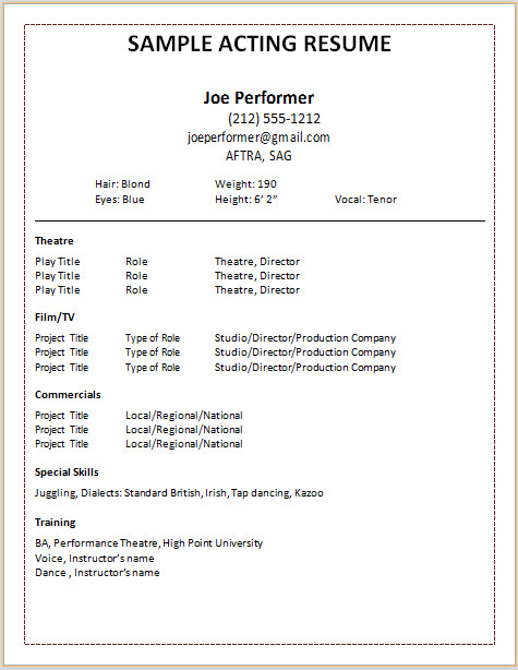 Acting Resume Template Build Your Own Resume Now
