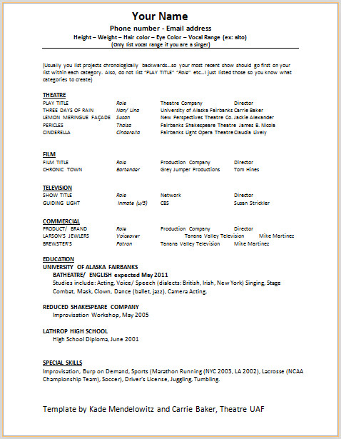 Document Templates ACTING RESUME FORMAT