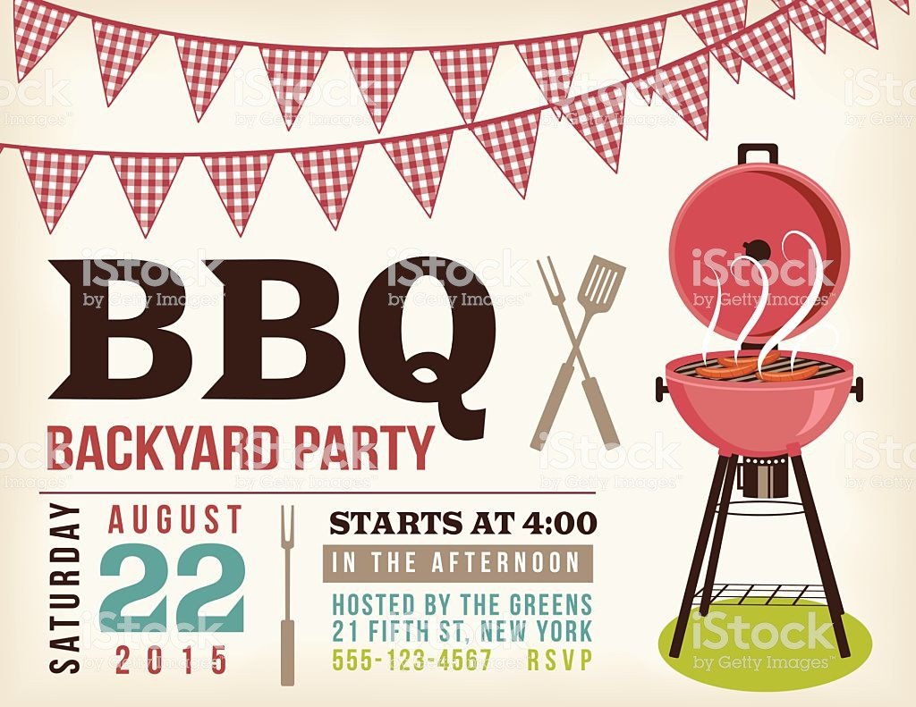 Retro Bbq Invitation Template With Checkered Flags Stock