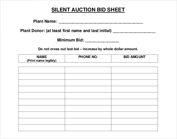 20 Silent Auction Bid Sheet Templates & Samples DOC