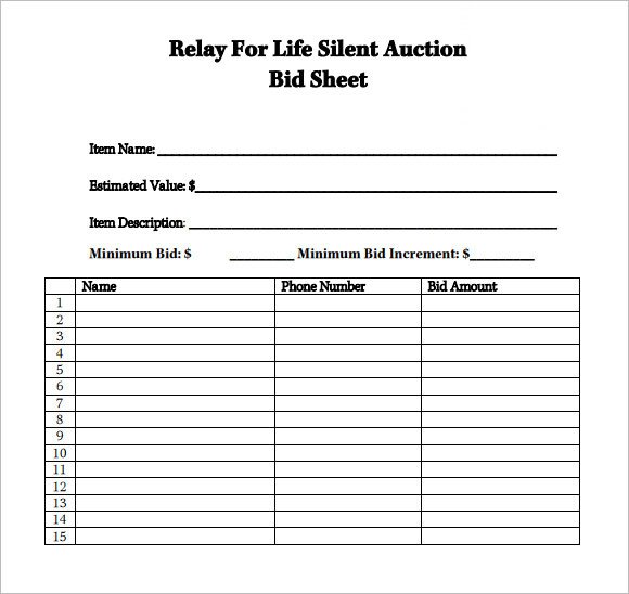 Sample Silent Auction Bid Sheet – 6 Example Format