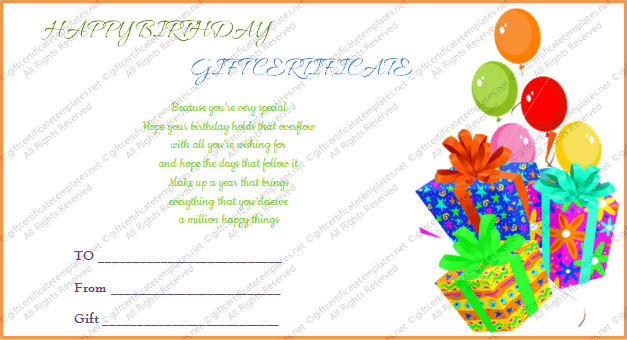 Birthday Gift Certificate Template Free