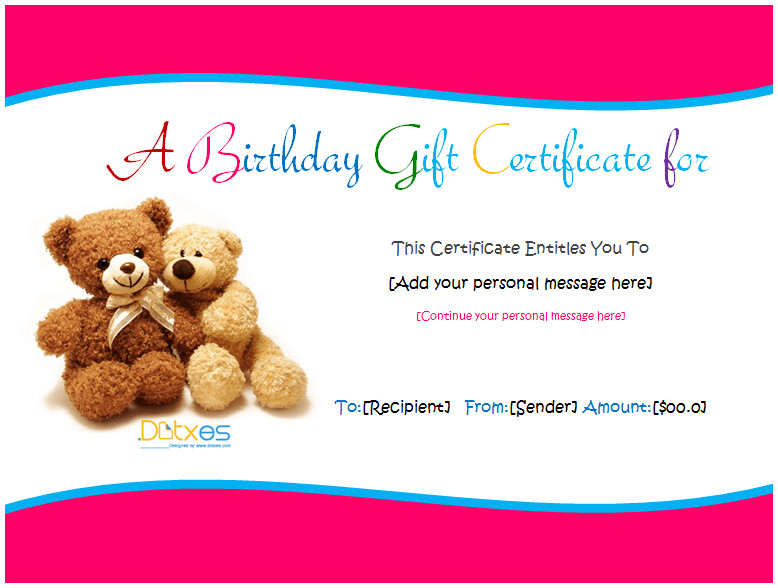 Birthday Gift Certificate Templates For Girls and Boys