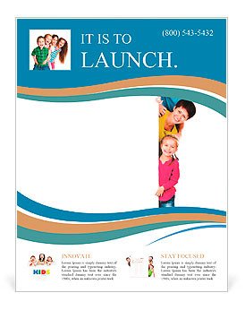 Beautiful fun family behind a white blank Flyer Template