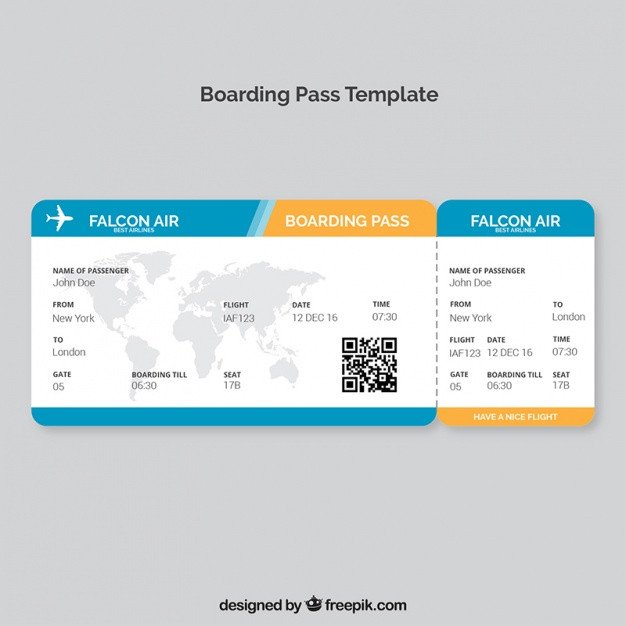 Boarding pass template with map and color details Vector