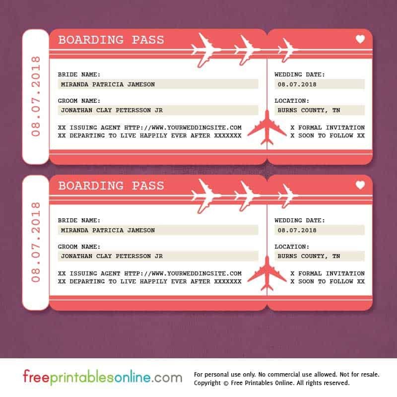 Free Printable Boarding Pass Save the Date Template