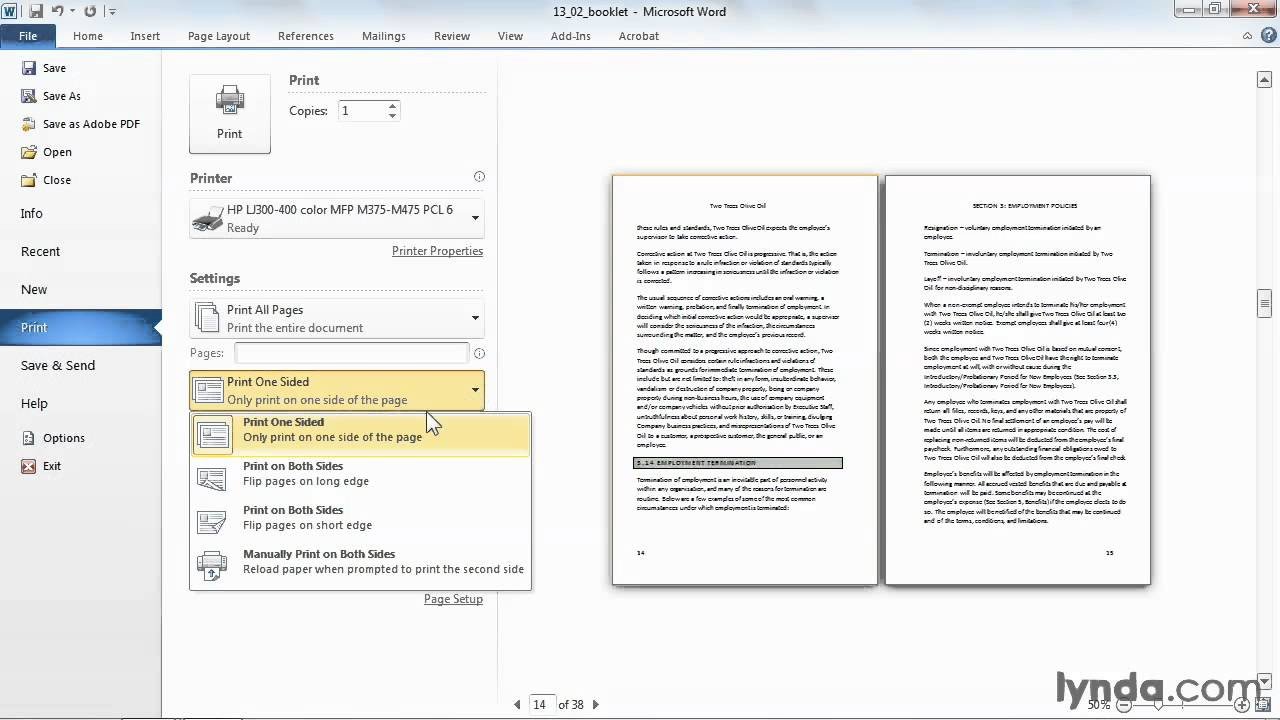 Microsoft Word tutorial How to print a booklet